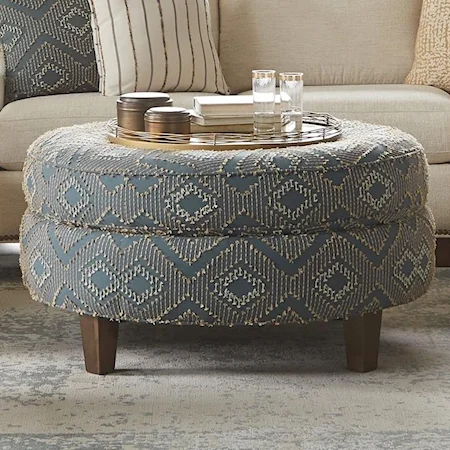 Contemporary Round Cocktail Ottoman with Tapered Legs