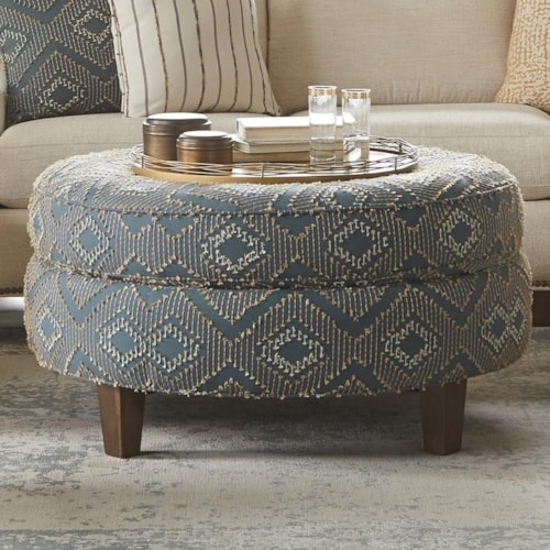 Contemporary Round Cocktail Ottoman with Tapered Legs