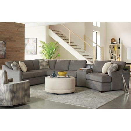 Customizable Four Piece Sectional Sofa with Track Arms and Power Entertainment Console