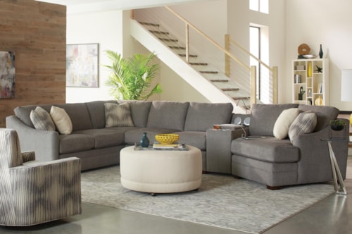 Customizable Four Piece Sectional Sofa with Track Arms and Power Entertainment Console
