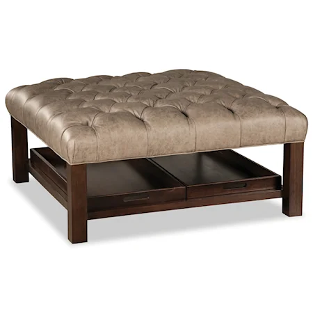 Transitional Square Tufted Cocktail Ottoman with Removable Trays