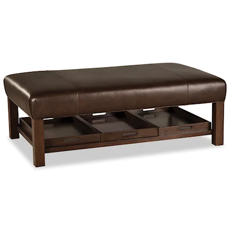 Transitional Rectangular Ottoman with Removable Trays
