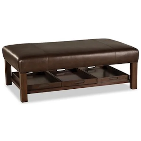 Large Rectangular Leather Ottoman with 3 Removable Trays