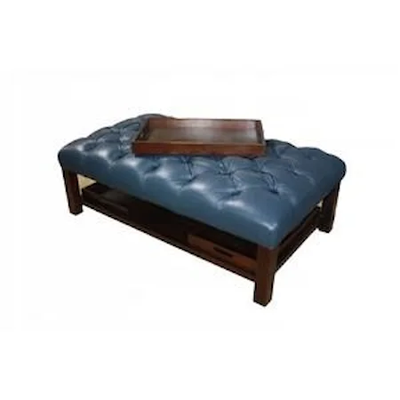 Large Rectangular Tufted Leather Ottoman with 3 Removable Trays