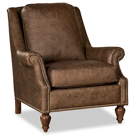 Traditional Leather Accent Chair with Nailheads
