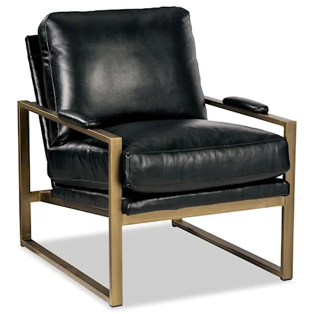 Contemporary Leather Chair with Satin Brass Arms