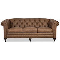 Traditional 88 Inch Leather Chesterfield Sofa
