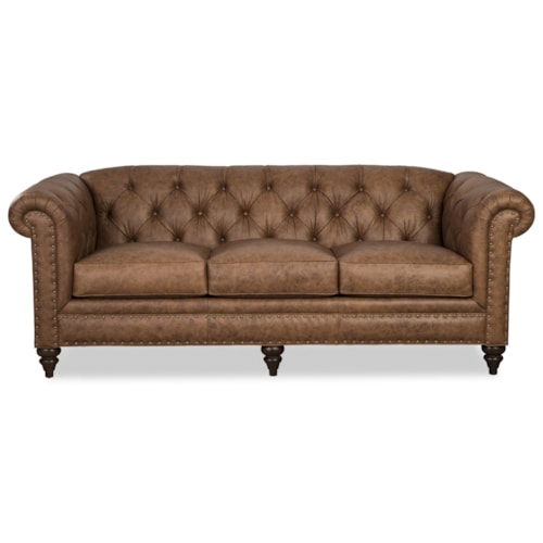 Traditional 88 Inch Leather Chesterfield Sofa