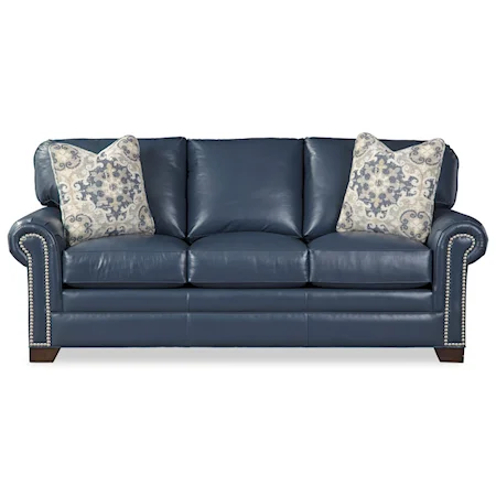 Transitional Sofa with Nailhead Trim and 2 Toss Pillows