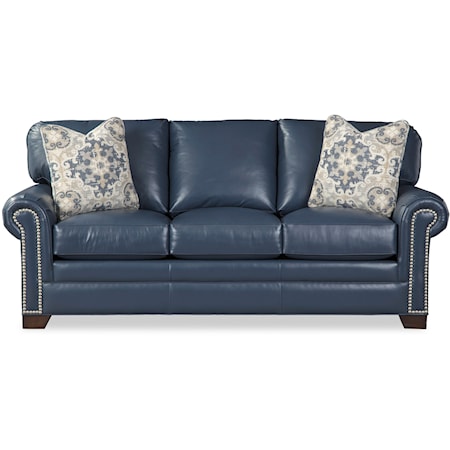 Transitional Sofa with Nailhead Trim and 2 Toss Pillows