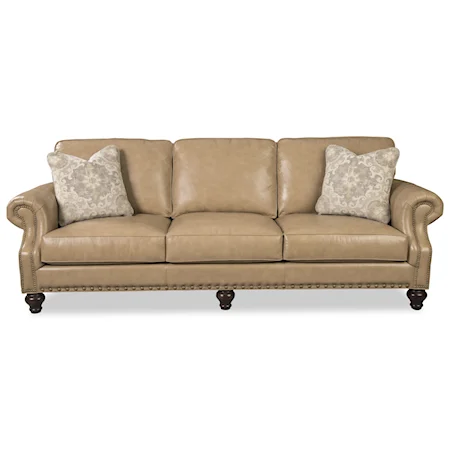 Traditional Sofa with Rolled Armrests & Nail-Head Trim