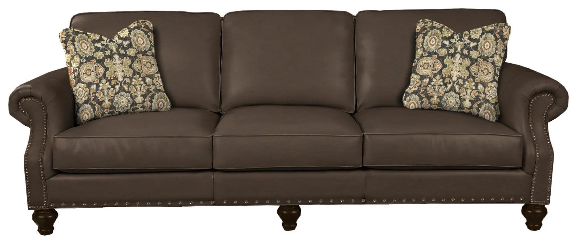 Hickory Craft L762350 LRL762308S Traditional Leather Sofa with Two Sizes of Nailhead Trim and