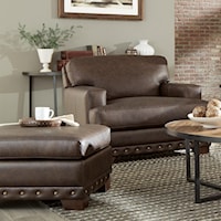 Contemporary Leather Chair & Ottoman Set with Oversized Nailheads