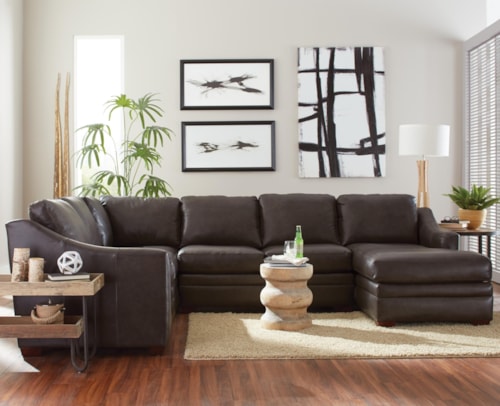 Customizable 3 Piece Leather Sectional Sofa with 1 Power Recliner and RAF Chaise Lounge