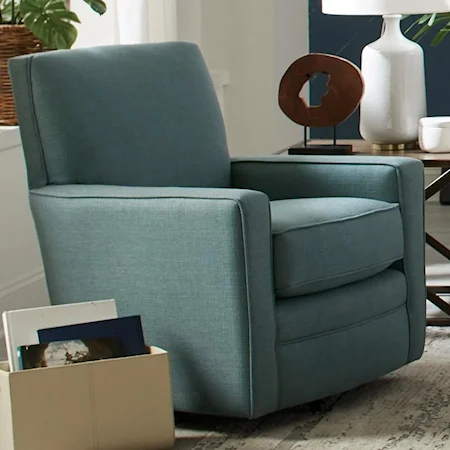 Contemporary Upholstered Swivel Chair with Track Arms