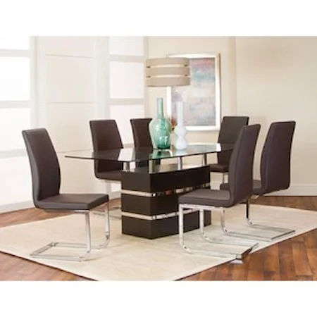 Contemporary 7-Piece Dining Table and Chair Set with Glass Top and Chrome Accents