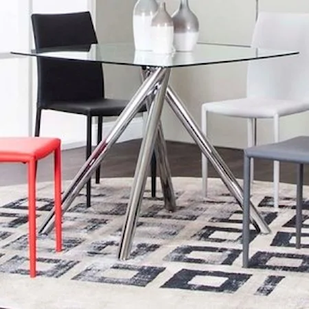 Contemporary Glass Top Table with Chrome Finish Pedestal Base