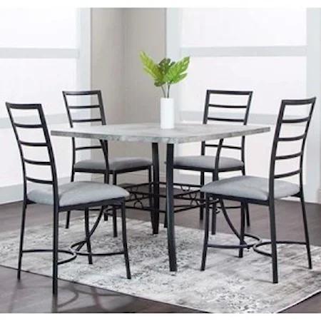 Transitional Dining Set with Square Faux Concrete Table and Matte Black Chairs