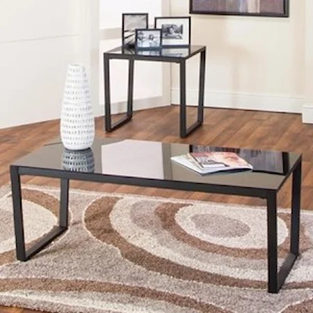 Rectangular Black Tempered Glass and Tubular Steel Cocktail Table