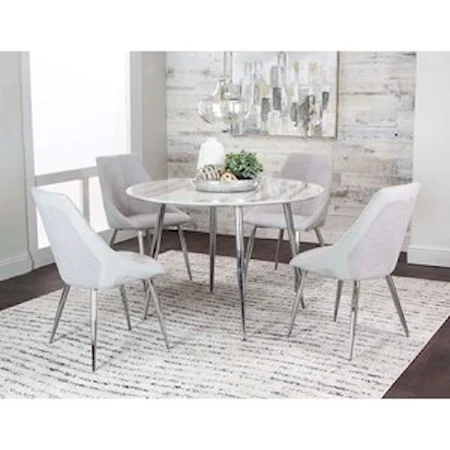 5 Piece Glam Dining Set with Round Marble Table