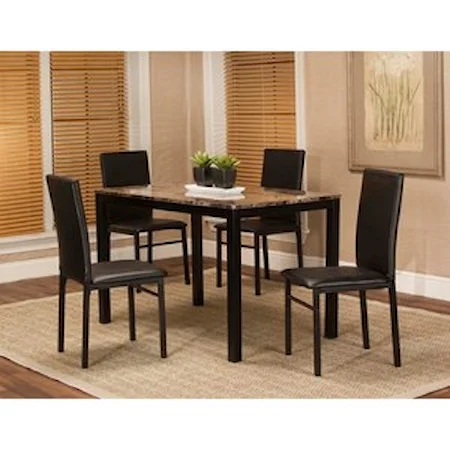 Contemporary 5-Piece Table and Chair Set with Faux Marble Top
