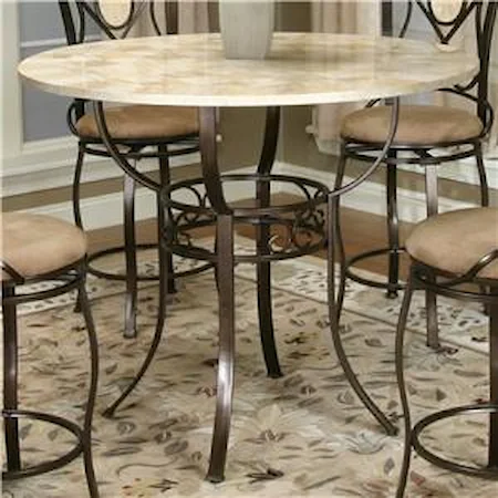 Bronze Counter Height Pub Table with Round Glacier Inlaid Marble Top