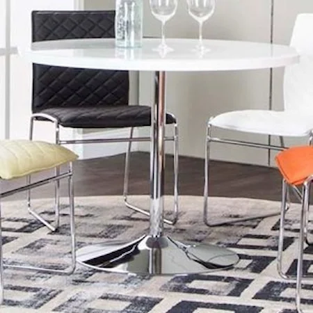 Round Dining Table with White Glass and Chrome Finish Base