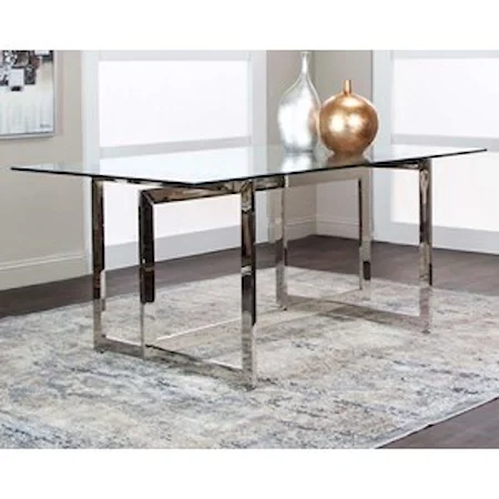 Contemporary Dining Table with Glass Top and Chrome Finish Base