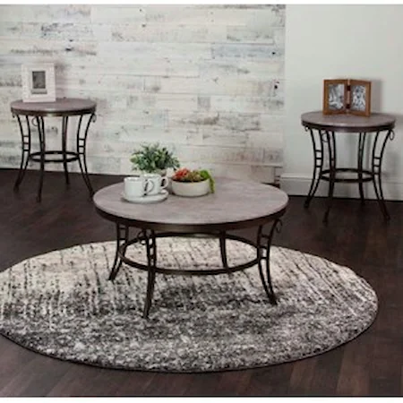 3-Piece Gray Textured Multitone Occasional Table Set