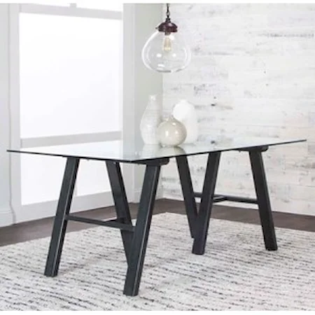 Contemporary Glass Top Dining Table with Black Steel Base