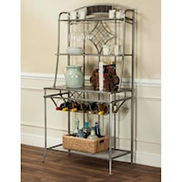 Pewter and Marble Baker's Rack with Wine Storage and Open Shelves