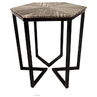 Bengal Manor Shaped Iron Base Hexagon Accent Table with Patterned Marble Top