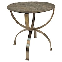 Bengal Manor Curved Aged Brass Round Accent Table with Textured Marble Top