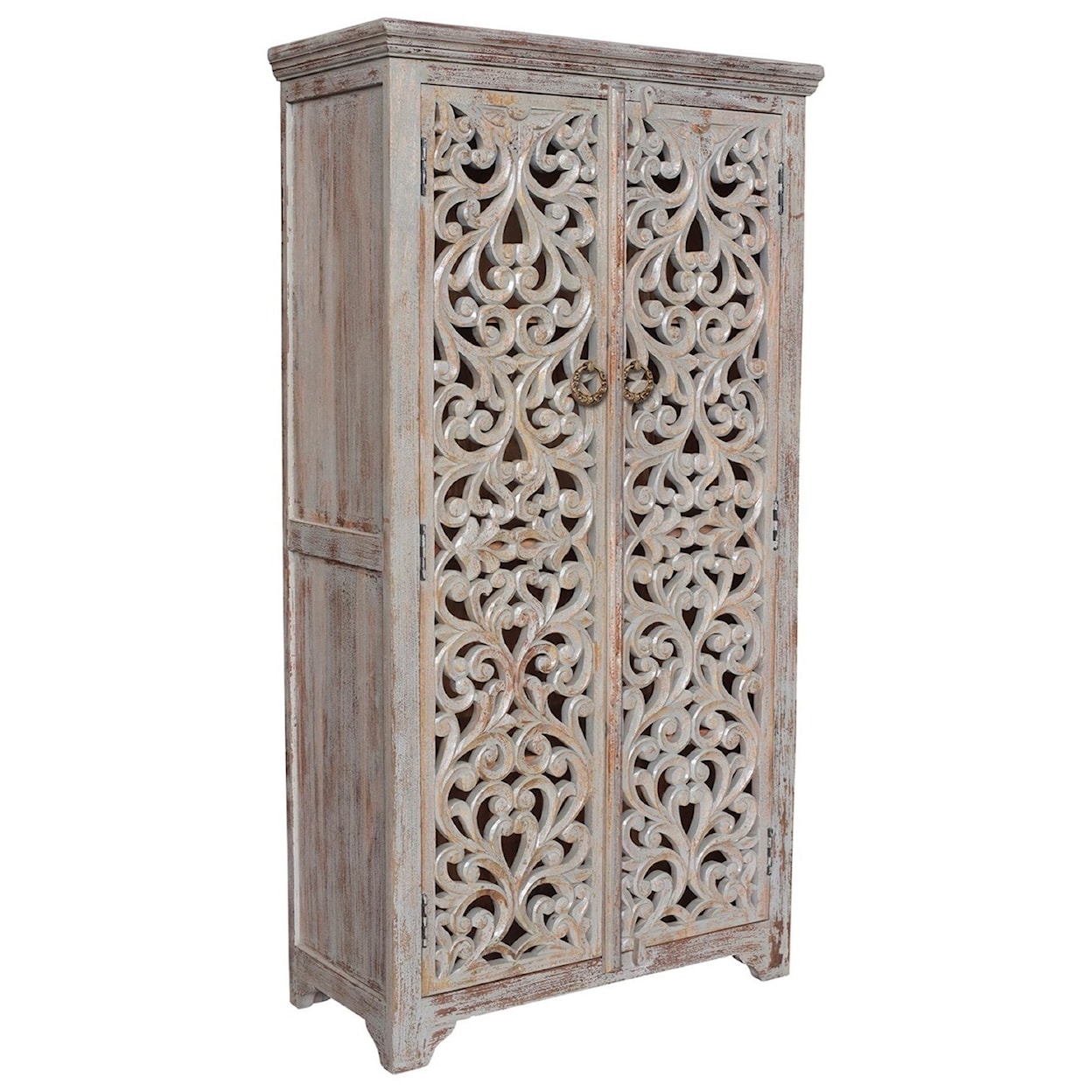 Crestview Collection Accent Furniture Bengal Manor Mango Wood Hand Carved Open Des