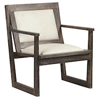 Bengal Manor Charcoal Grey Mango Wood Accent Chair w/ White Leather
