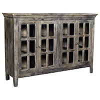 Bengal Manor Acacia Wood 4 Door Window Pane Cabinet