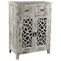 Bengal Manor Mango Wood 2 Drawer 2 Carved Door White Wash Cabinet