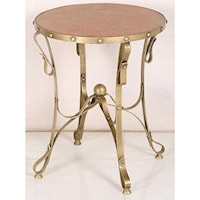 Bengal Manor Solid Iron Accent Table in Antique Brass Finish w/ Leather Top