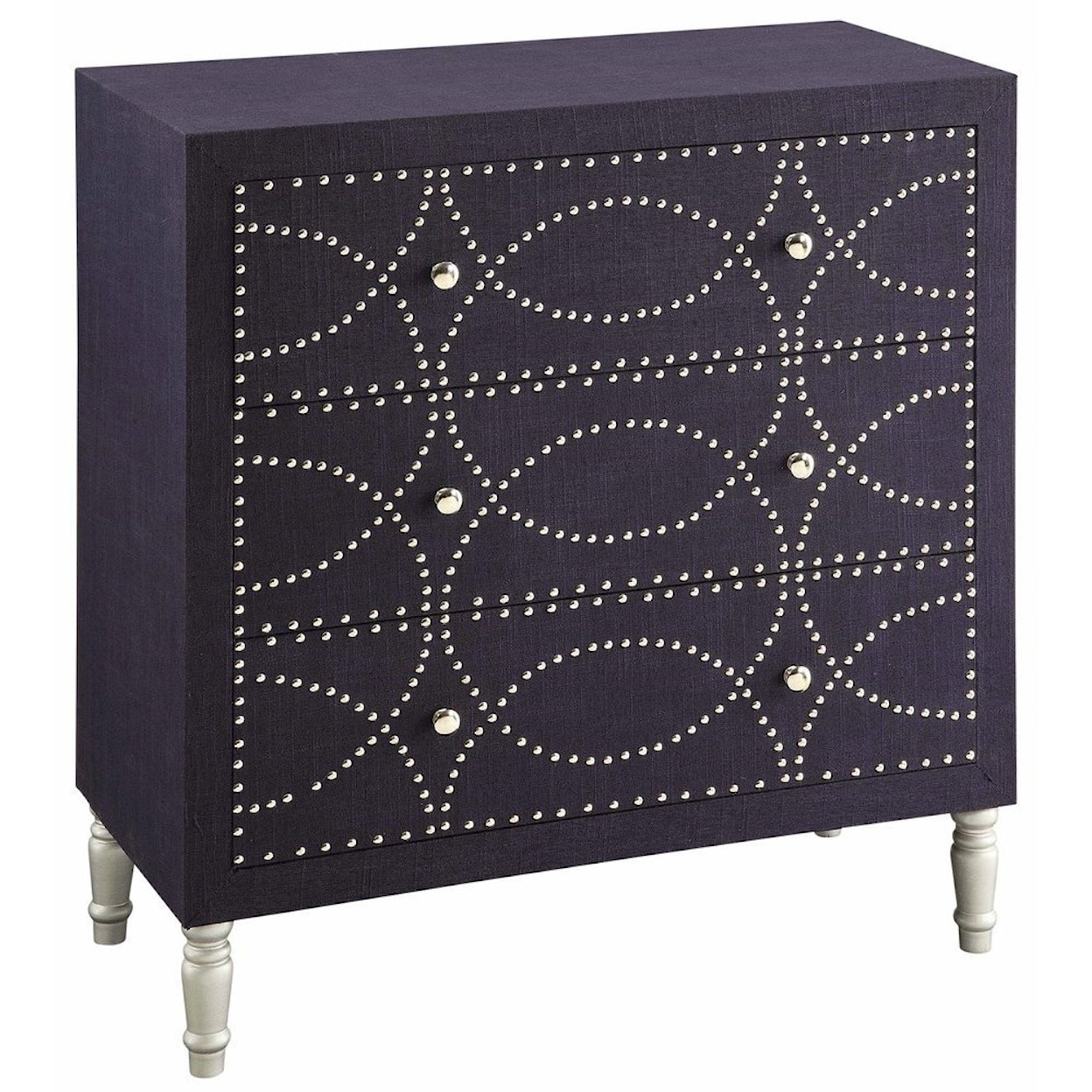 Crestview Collection Accent Furniture Cobalt Blue Fabric And Chrome Nailhead 3 Dra