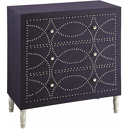 Cobalt Blue Fabric And Chrome Nailhead 3 Dra