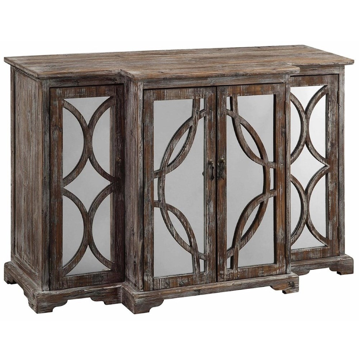 Crestview Collection Accent Furniture Galloway 4 Door Rustic Wood And Mirror Sideb