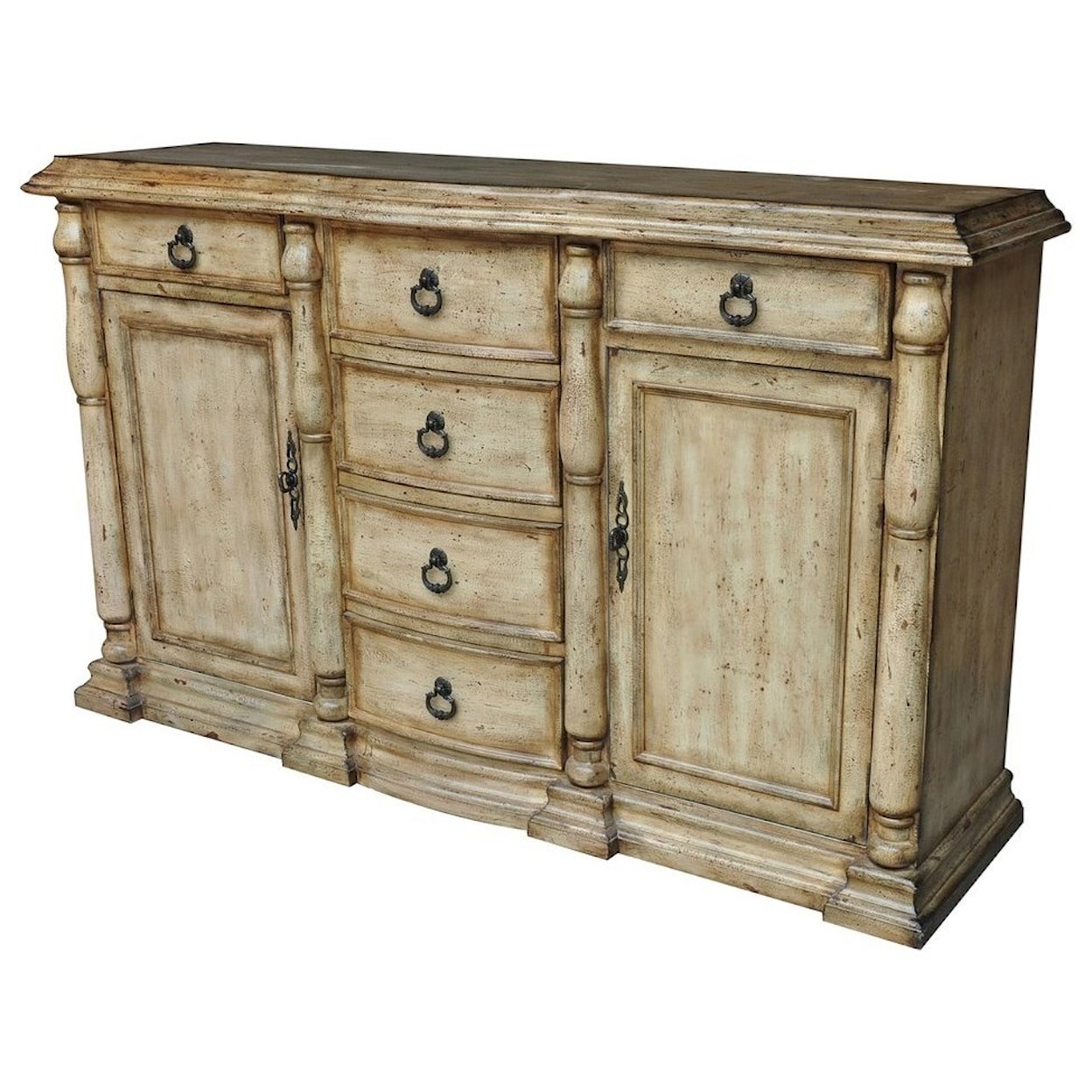 Crestview Collection Accent Furniture Aberdeen 6 Drawer 2 Door Textured Sideboard