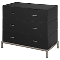 Mercury Black Glass And Antique Brass 3 Drawer Chest