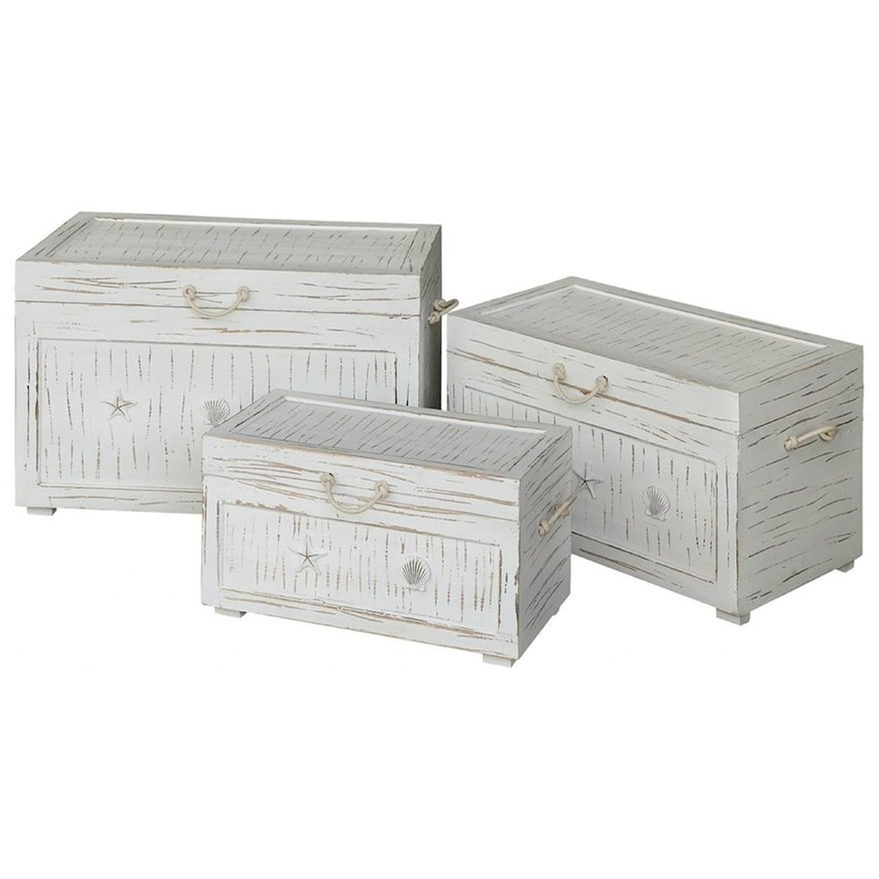 Crestview Collection Accent Furniture Seaside White Shell Set Of 3 Trunks