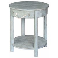 Bayside Blue Shell 1 Drawer Round Accent Table