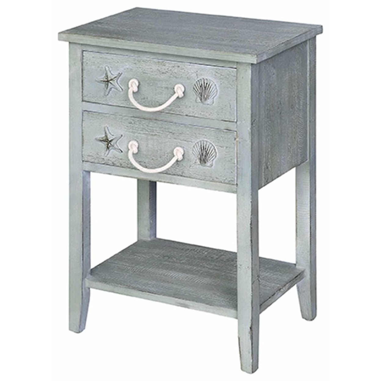 Crestview Collection Accent Furniture Bayside Blue Shell 2 Drawer Accent Table