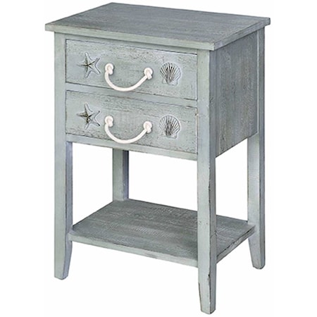 Bayside Blue Shell 2 Drawer Accent Table