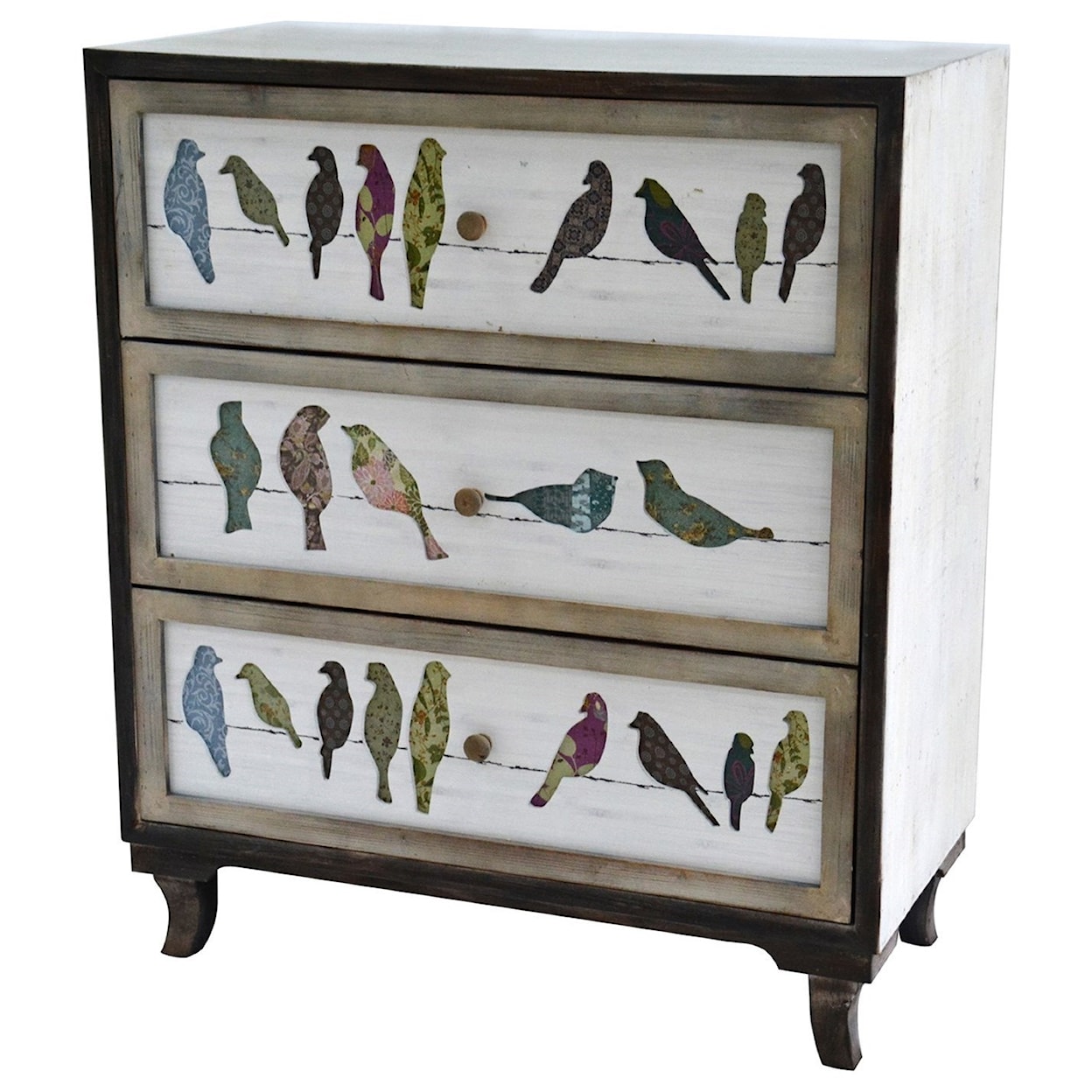 Crestview Collection Accent Furniture Birds on a Wire 3 Drawer Painted Chest