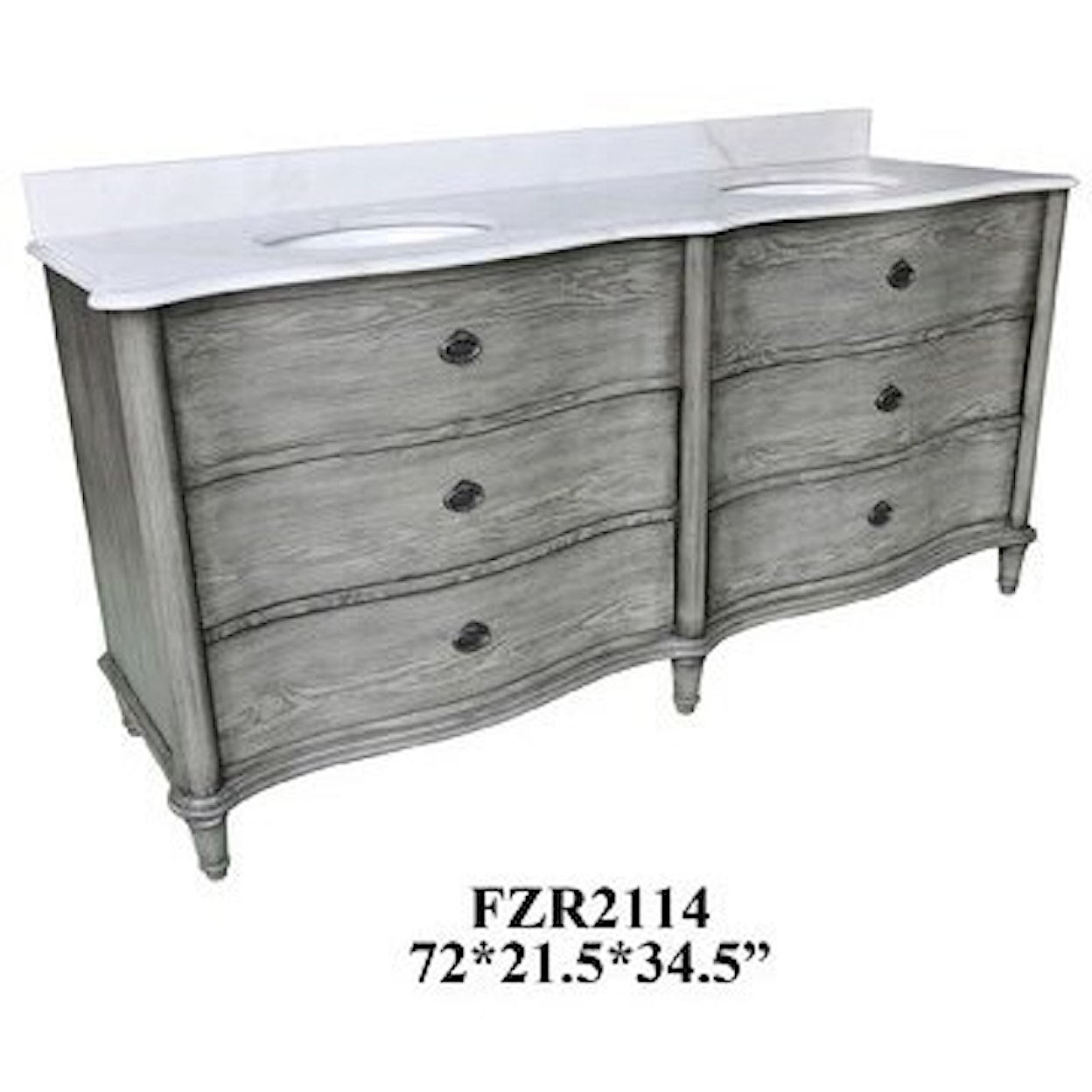 Crestview Collection Accent Furniture Curved 4 Drawer Double Vanity Sink