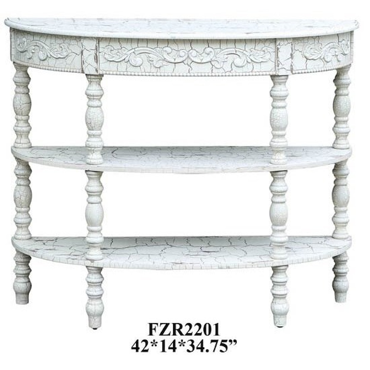 Crestview Collection Accent Furniture Genevieve Antique Crackled White Demilune Co